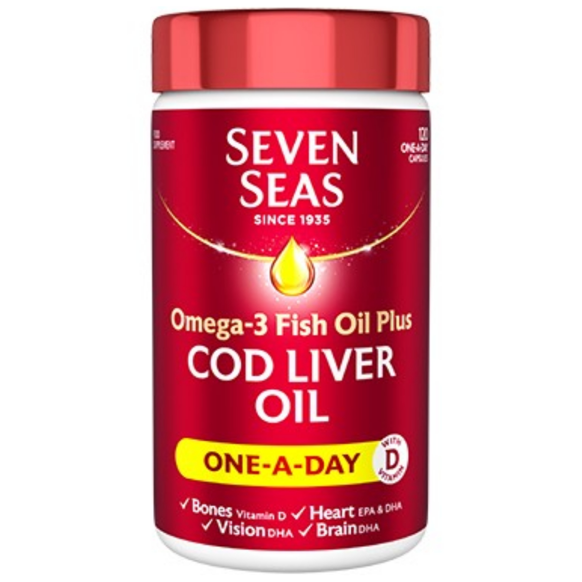 Seven Seas Omega-3 Fish Oil plus Cod Liver Oil One-A-Day - Pack of 120