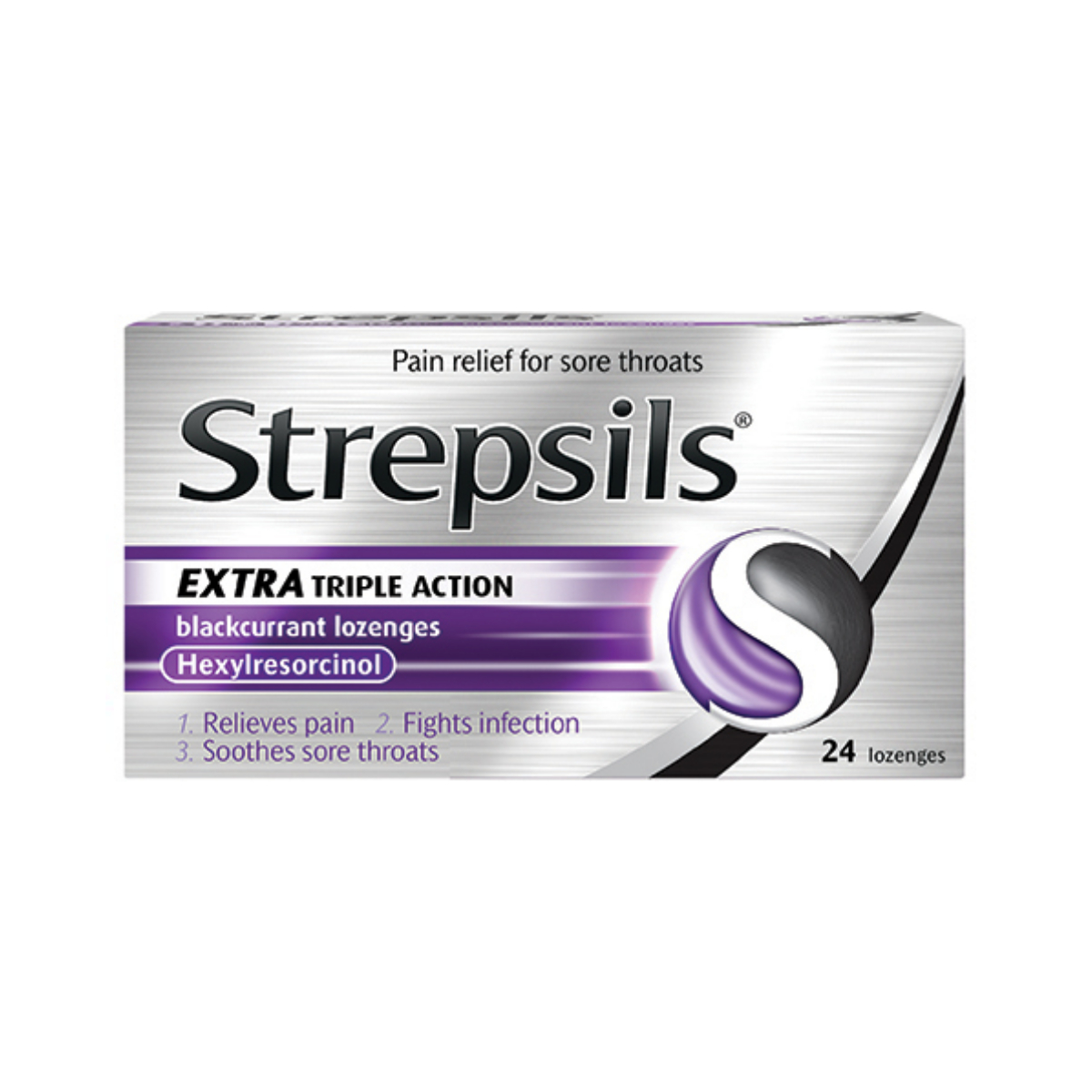 Strepsils Extra Triple Action Blackcurrant Lozenges - Pack of 24