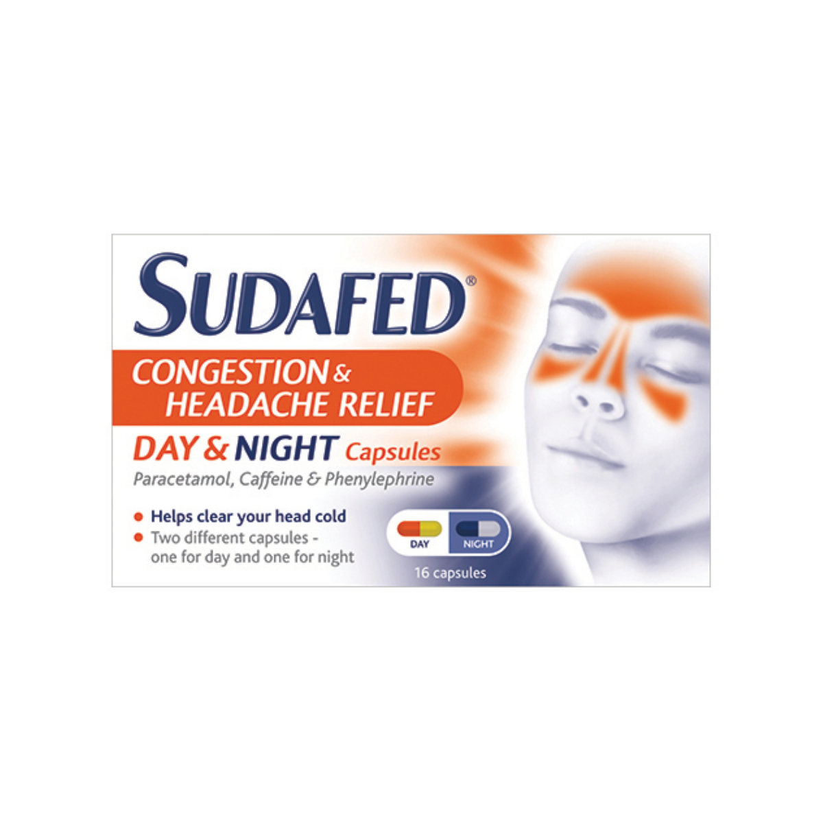 Sudafed Congestion & Headache Relief Day & Night Capsules - Pack of 16